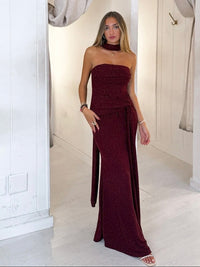 Strapless Scarf Sequin Ruched Evening Dress Mermaid Bodycon Sparkly