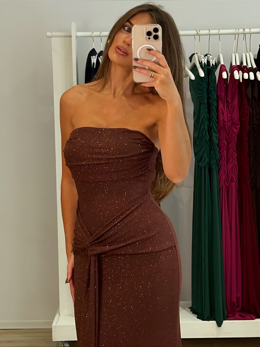 Strapless Scarf Sequin Ruched Evening Dress Mermaid Bodycon Sparkly