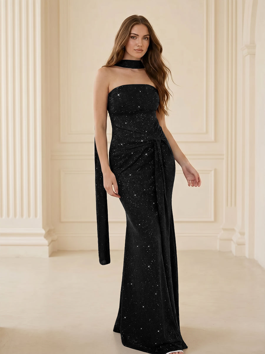 Shirees Red Strapless Scarf Sequin Ruched Evening Dress Mermaid Bodycon Sparkly 2026