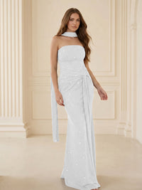 Strapless Scarf Sequin Ruched Evening Dress Mermaid Bodycon Sparkly