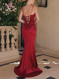 Mermaid/Trumpet Spaghetti Strap Satin Floor-Length Prom Dresses