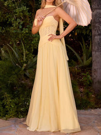 A-Line/Princess Ruched Pleated Chiffon Strapless Floor-Length Wedding Guest Dresses with Scarf