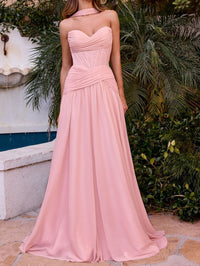 A-Line/Princess Ruched Pleated Chiffon Strapless Floor-Length Wedding Guest Dresses with Scarf