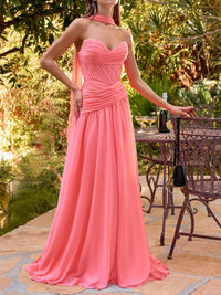 A-Line/Princess Ruched Pleated Chiffon Strapless Floor-Length Wedding Guest Dresses with Scarf