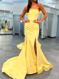 Sheath/Column Bodycon Satin Ruffle Floor-Length Prom Dresses