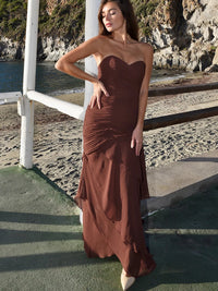 Sweetheart Pleated Chiffon Tiered A-Line/Princess Long Evening Dresses with Drop Waist