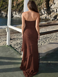 Sweetheart Pleated Chiffon Tiered A-Line/Princess Long Evening Dresses with Drop Waist