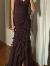 Sweetheart Pleated Chiffon Tiered A-Line/Princess Long Evening Dresses with Drop Waist