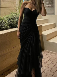 Sweetheart Pleated Chiffon Tiered A-Line/Princess Long Evening Dresses with Drop Waist