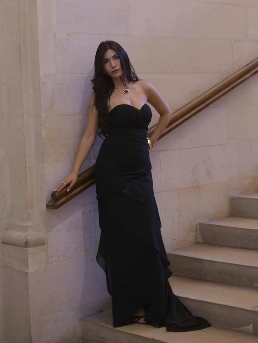 Sweetheart Pleated Chiffon Tiered A-Line/Princess Long Evening Dresses with Drop Waist