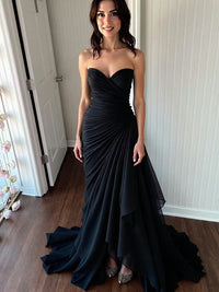 Sweetheart Pleated Chiffon Tiered A-Line/Princess Long Evening Dresses with Drop Waist
