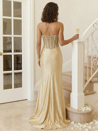 Sheath Sweetheart Glitter Beading Long Prom Dresses with Corset