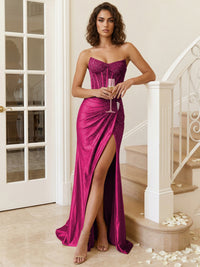 Sheath Sweetheart Glitter Beading Long Prom Dresses with Corset