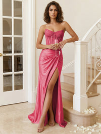 Sheath Sweetheart Glitter Beading Long Prom Dresses with Corset