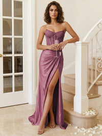 Sheath Sweetheart Glitter Beading Long Prom Dresses with Corset