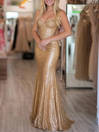 Sparkly Sequin Sweetheart Strapless Mermaid/Trumpet Long Prom Dresses