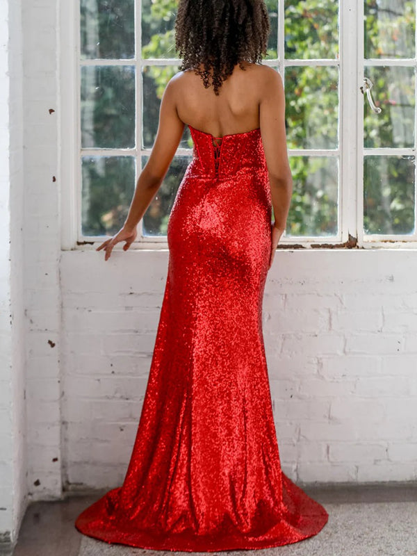 Sparkly Sequin Sweetheart Strapless Mermaid/Trumpet Long Prom Dresses
