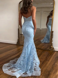 Lace Applique One Shoulder Long Prom Dresses Mermaid Evening Gowns