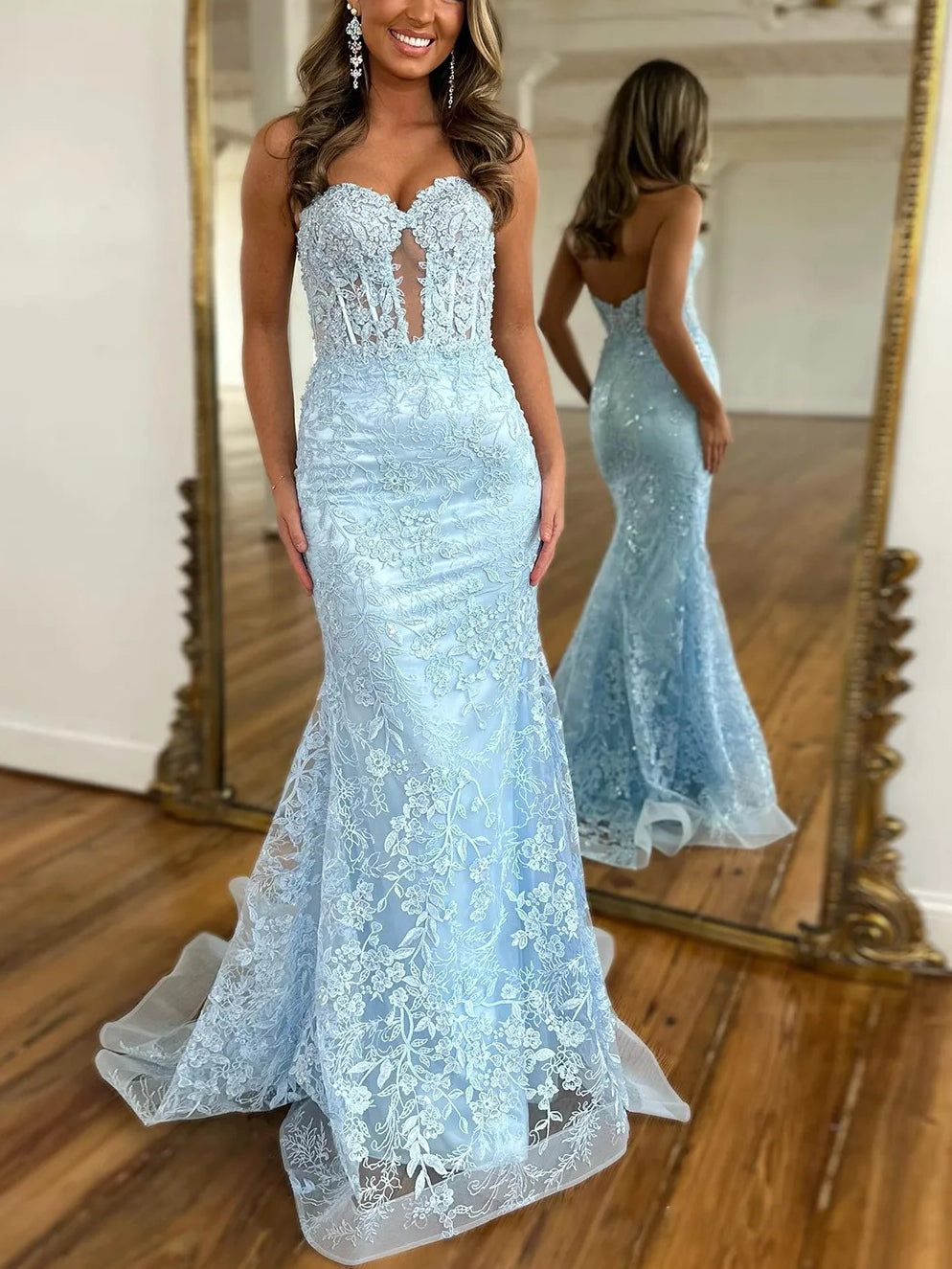 Lace Applique One Shoulder Long Prom Dresses Mermaid Evening Gowns