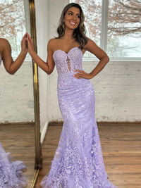 Lace Applique One Shoulder Long Prom Dresses Mermaid Evening Gowns