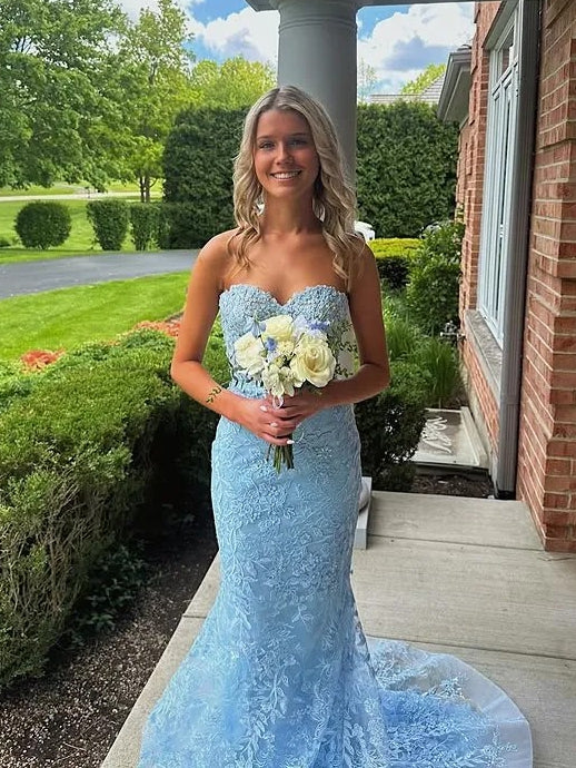 Lace Applique One Shoulder Long Prom Dresses Mermaid Evening Gowns