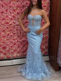 Lace Applique One Shoulder Long Prom Dresses Mermaid Evening Gowns