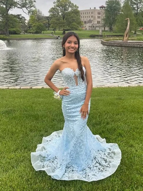 Lace Applique One Shoulder Long Prom Dresses Mermaid Evening Gowns