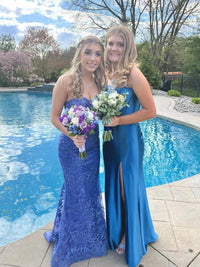 Lace Applique One Shoulder Long Prom Dresses Mermaid Evening Gowns