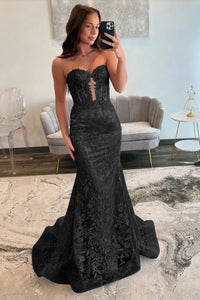 Lace Applique One Shoulder Long Prom Dresses Mermaid Evening Gowns