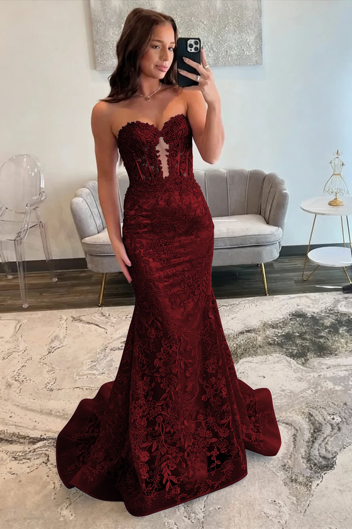 Lace Applique One Shoulder Long Prom Dresses Mermaid Evening Gowns