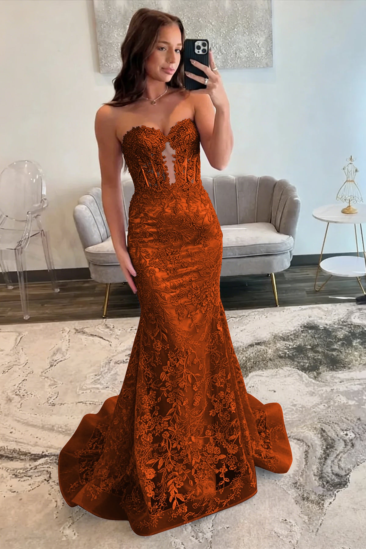 Lace Applique One Shoulder Long Prom Dresses Mermaid Evening Gowns