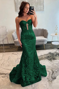 Lace Applique One Shoulder Long Prom Dresses Mermaid Evening Gowns