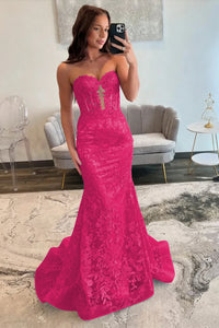 Lace Applique One Shoulder Long Prom Dresses Mermaid Evening Gowns