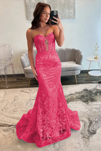 Lace Applique One Shoulder Long Prom Dresses Mermaid Evening Gowns