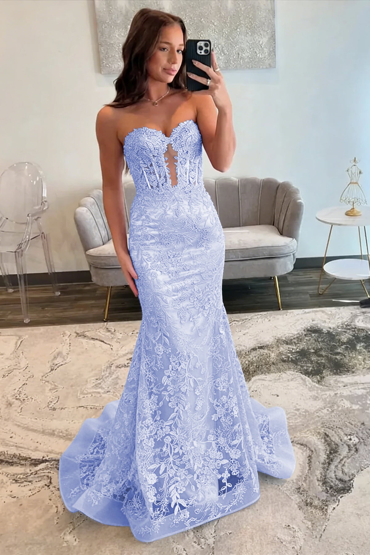Lace Applique One Shoulder Long Prom Dresses Mermaid Evening Gowns