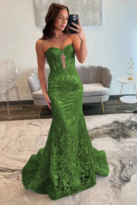 Lace Applique One Shoulder Long Prom Dresses Mermaid Evening Gowns
