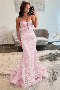 Lace Applique One Shoulder Long Prom Dresses Mermaid Evening Gowns