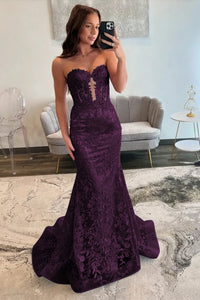 Lace Applique One Shoulder Long Prom Dresses Mermaid Evening Gowns