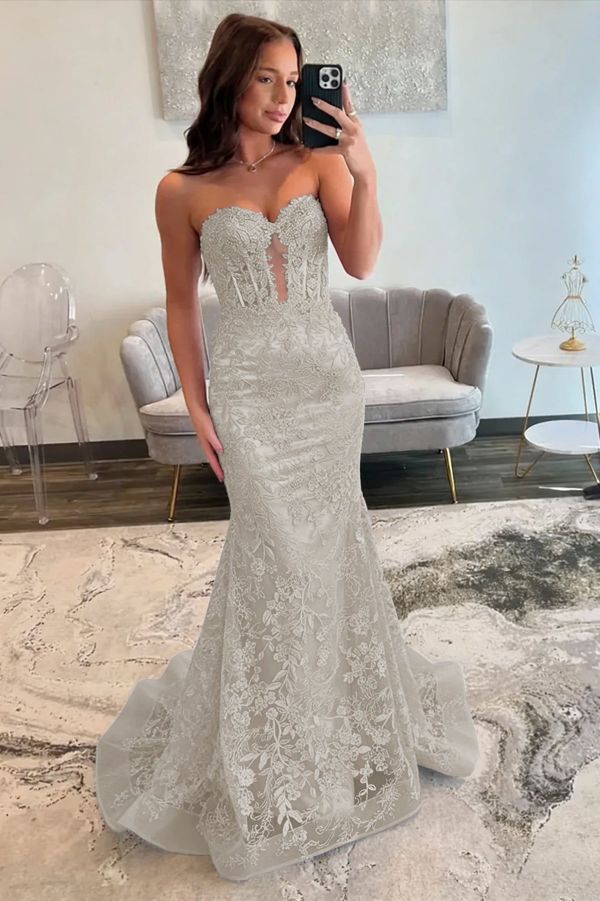 Lace Applique One Shoulder Long Prom Dresses Mermaid Evening Gowns