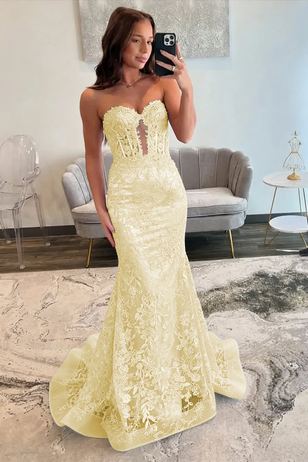 Lace Applique One Shoulder Long Prom Dresses Mermaid Evening Gowns