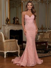 Elegant Spaghetti Strap V-Neck Mermaid Long Prom Dresses
