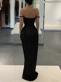 Mermaid/Trumpet Glitter Off Shoulder Long Evening Dresses with Ruffle