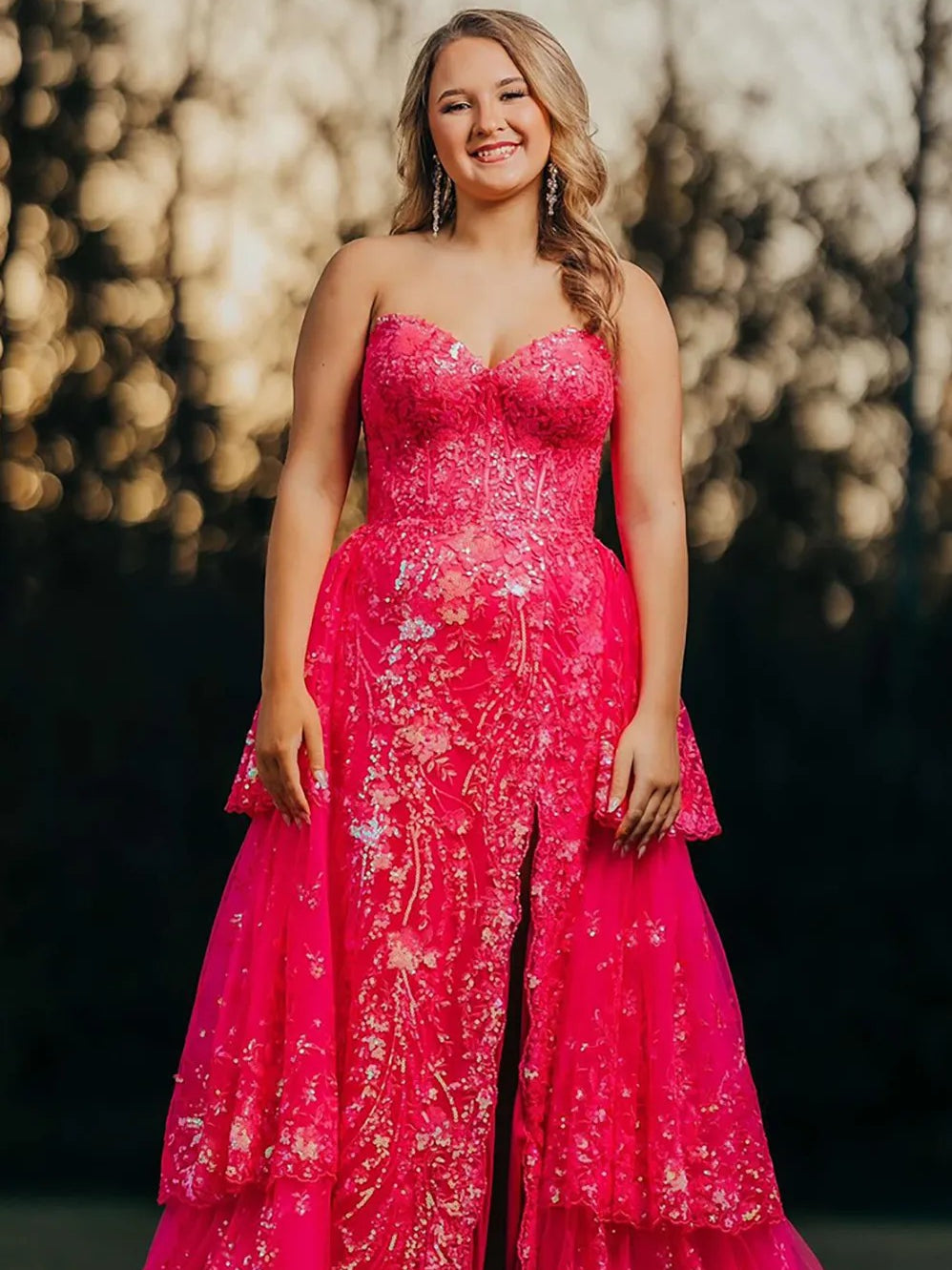 Sparkly Sequin Sweetheart Tiered Long Prom Dresses