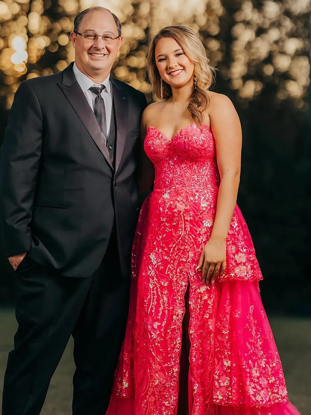 Sparkly Sequin Sweetheart Tiered Long Prom Dresses