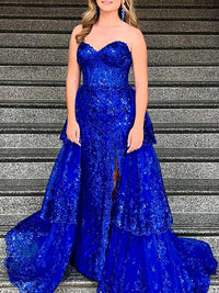 Sparkly Sequin Sweetheart Tiered Long Prom Dresses