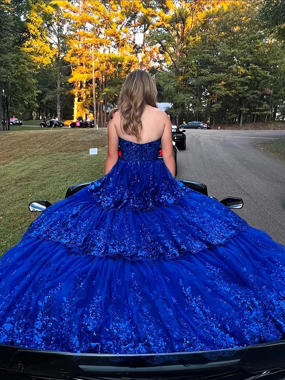 Sparkly Sequin Sweetheart Tiered Long Prom Dresses