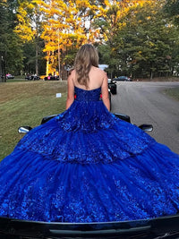 Sparkly Sequin Sweetheart Tiered Long Prom Dresses