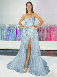 Sparkly Sequin Sweetheart Tiered Long Prom Dresses