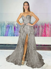 Sparkly Sequin Sweetheart Tiered Long Prom Dresses