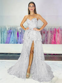 Sparkly Sequin Sweetheart Tiered Long Prom Dresses